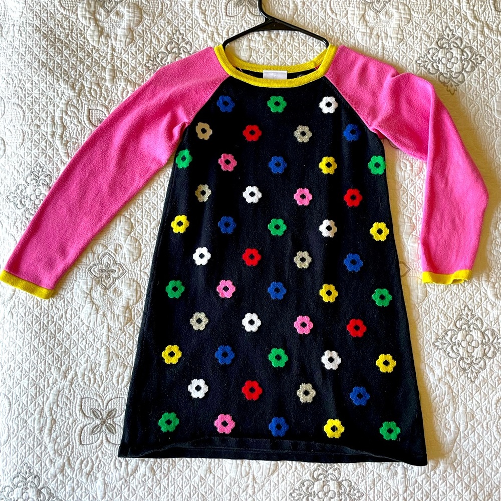 Hanna Andersson Long sleeve sweater dress, multi colored flowers size 8, 130cm